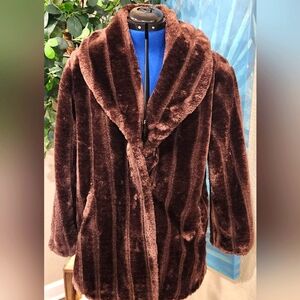 Anthony Richard's brown vintage faux fur mink coat. Past rear. Sz L